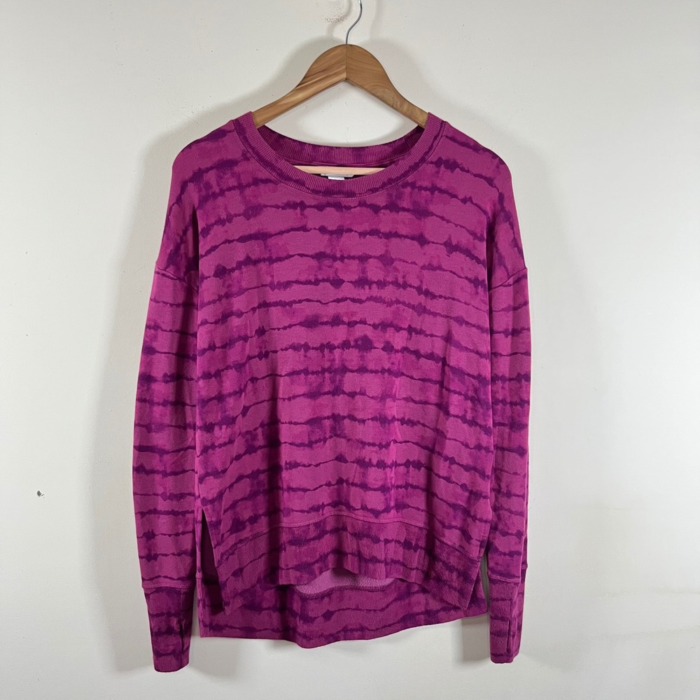 Athleta Coaster Luxe Tie Dye Crewneck Sweatshirt Shibori Striped Magenta Pink XS